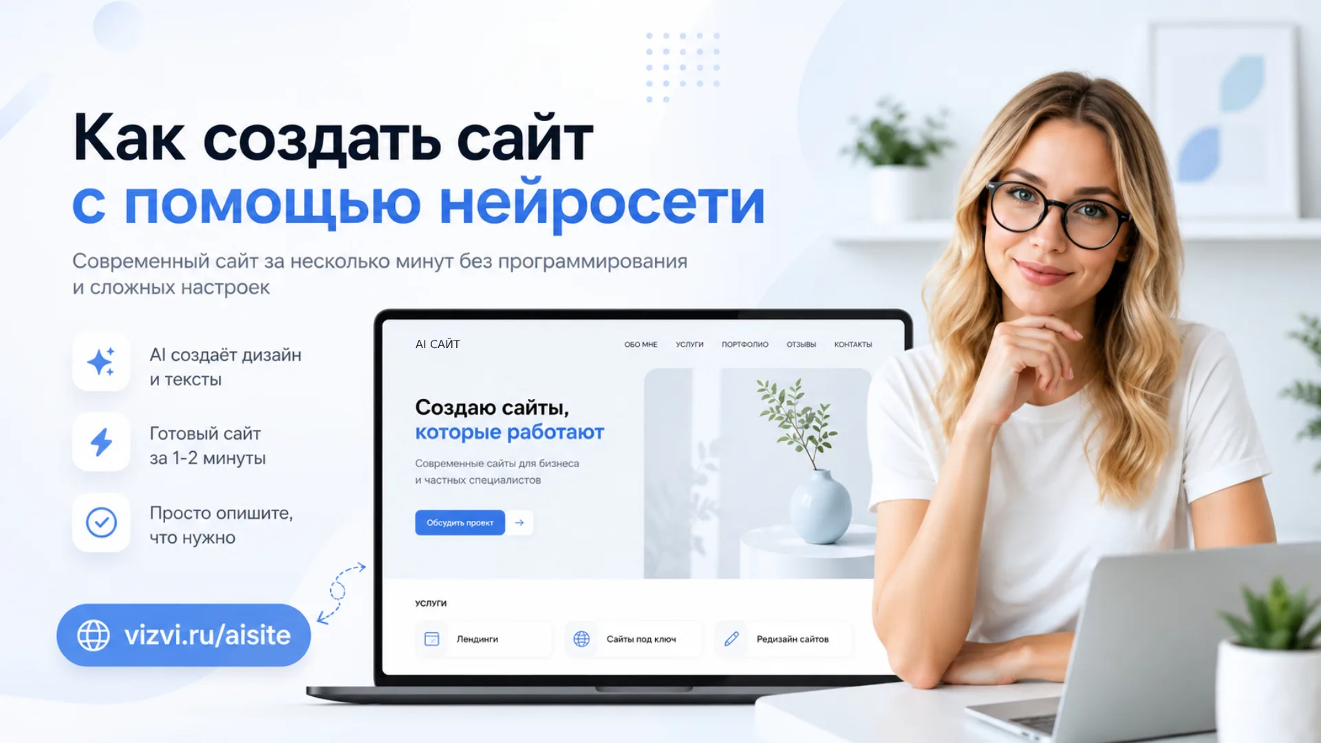 Как создать сайт с помощью нейросети за несколько минут - AI конструктор сайтов Vizvi