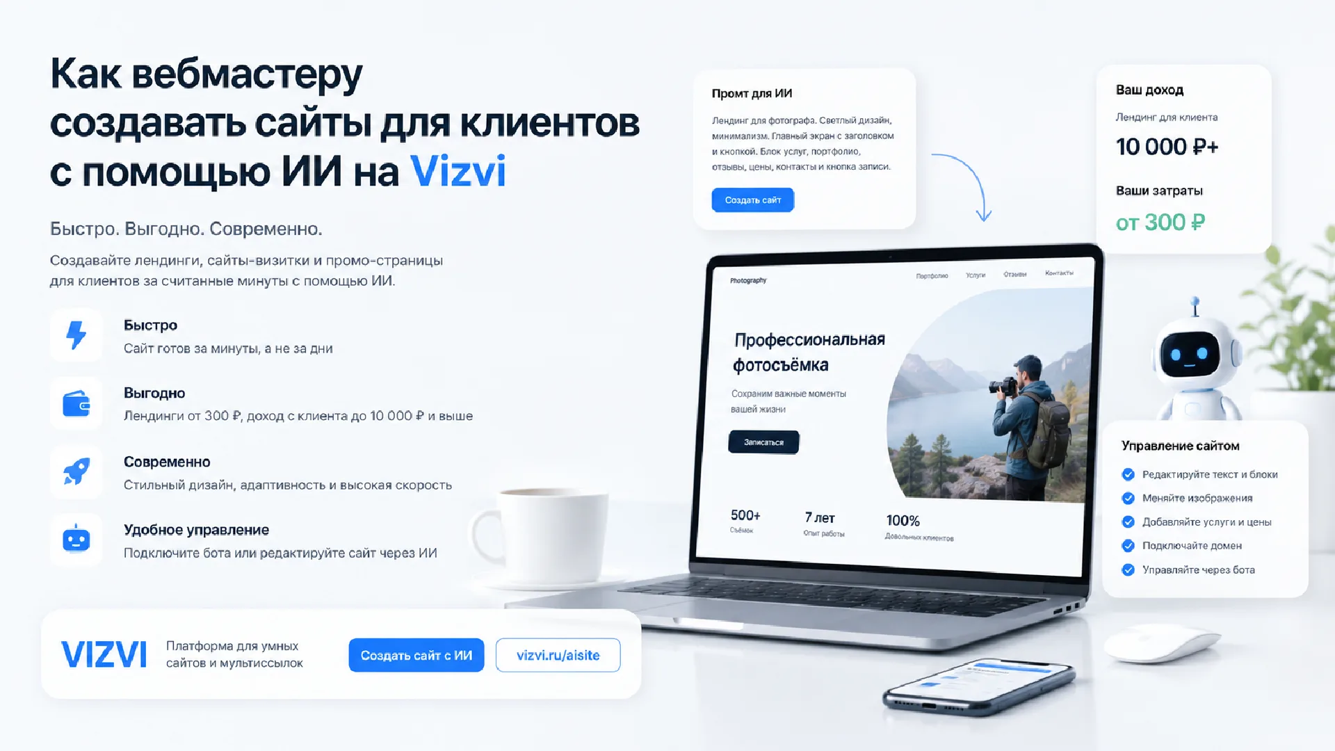 Как вебмастеру создавать сайты для клиентов с помощью ИИ на Vizvi