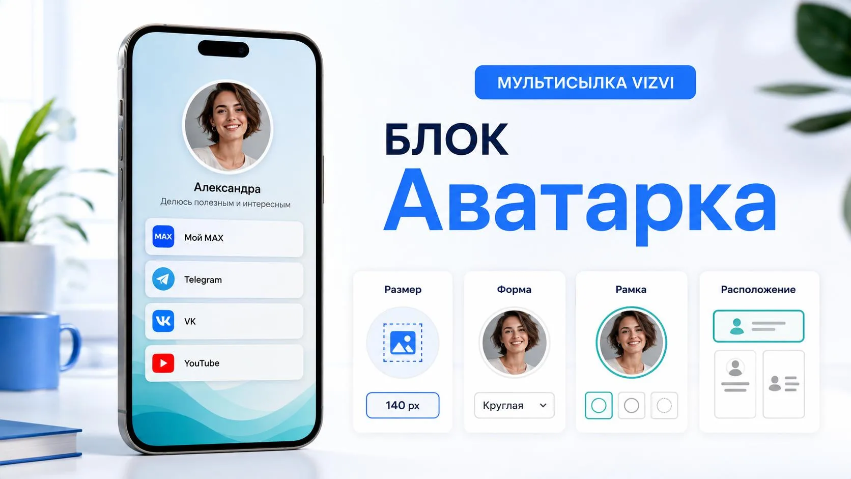 Блок «Аватарка» в мультиссылке Vizvi: как создать и настроить
